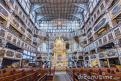 Interior of magnificently decorated wooden Protestant Church of Peace in Jawor, UNESCO World Cultural Heritage, Poland Editorial Stock Photo