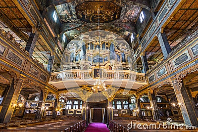 Interior of magnificently decorated wooden Protestant Church of Peace in Swidnica, UNESCO World Cultural Heritage, Poland Editorial Stock Photo