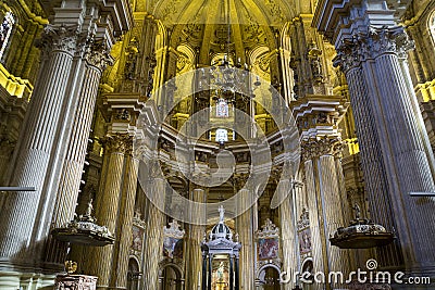 Interior of Malaga Cathedral Editorial Stock Photo