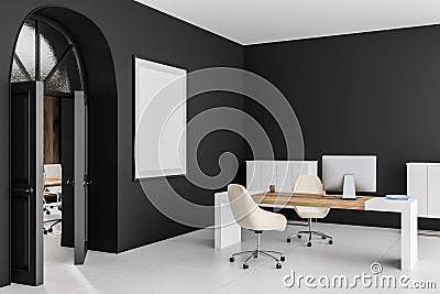 Black manager office with poster and door Stock Photo