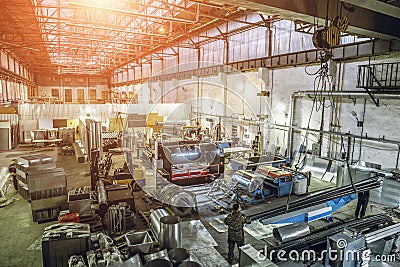 Interior of manufacturing metalworking factory warehouse with modern equipment tools and machines Editorial Stock Photo