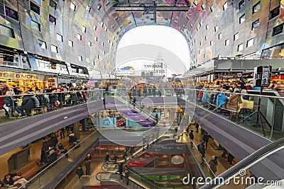 Interior of the Markthal in Rotterdam, Netherlands Editorial Stock Photo