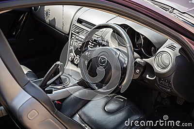 Interior of a Mazda Rx-8, the original cockpit with its peculiar door opening Editorial Stock Photo