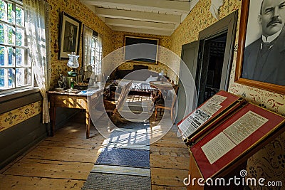 Interior of memorial room to V.I. Lenin, who stayed at the Kirjala Norrgard manor during his escape from Russia in 1907. Local Editorial Stock Photo