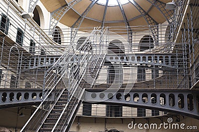 interior metal staircase jail cells in historic Kilmainham Prison Dublin Ireland Europe Editorial Stock Photo