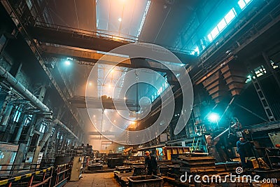 Interior of Metallurgical Plant Workshop for iron casting and processing of metal products, Foundry Factory, Steelmaking Stock Photo