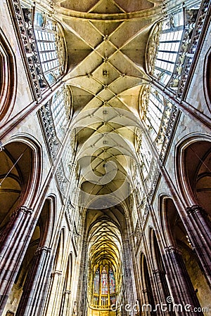 Interior of the Metropolitan Cathedral of Saints Vitus Editorial Stock Photo