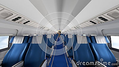 Interior of modern airplane with passengers on seats. Empty airplane seats in modern airplane interior. 3D Rendering Stock Photo