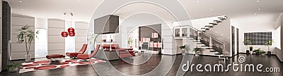 Interior of modern apartment panorama 3d render Stock Photo