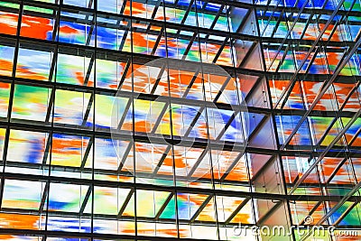 Interior modern building with colorful glass wall Editorial Stock Photo