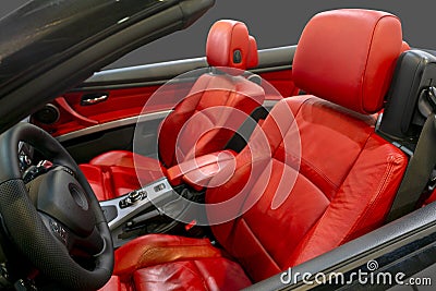 Interior of a modern convertible car with red leather seats Stock Photo