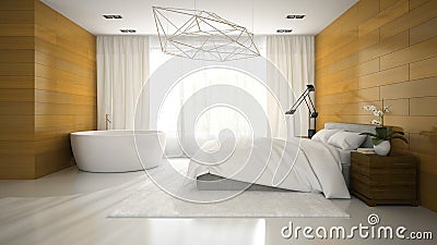 Interior of modern design badroom with bathtub 3D rendering Stock Photo