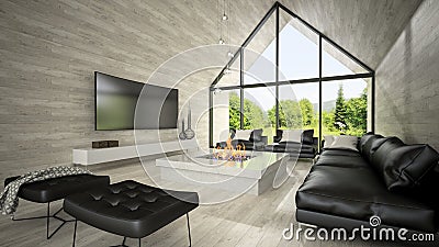Interior of modern design living room 3D rendering Stock Photo