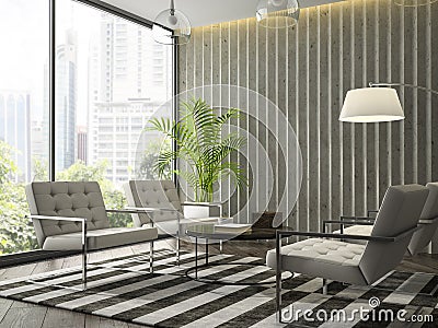 Interior of modern design room with white armchairs 3D renderin Stock Photo