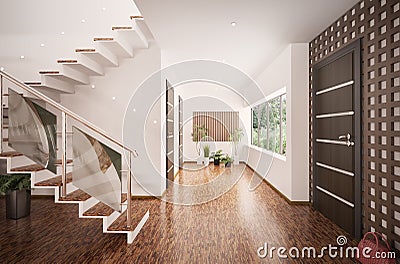 Interior of modern entrance hall 3d render Stock Photo