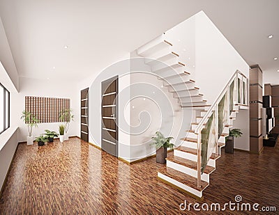 Interior of modern entrance hall 3d render Stock Photo