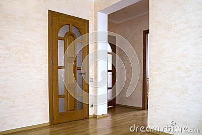 Interior of modern expensive house of apartment with wooden doors Stock Photo