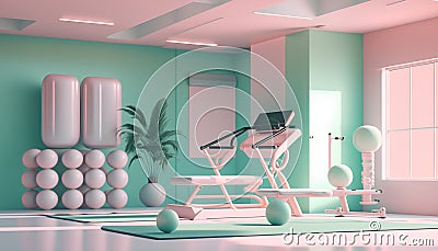 Interior of modern fitness room with sport equipment. 3D rendering Stock Photo