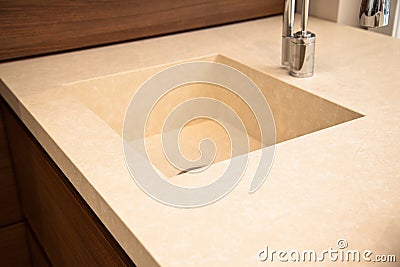 Interior of modern kitchen and ceramic sink and tap Stock Photo