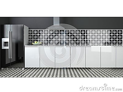 Interior of modern large black and white kitchen Stock Photo