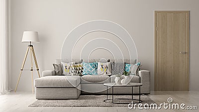 Interior of modern living room with sofa and furniture 3D rendering Stock Photo