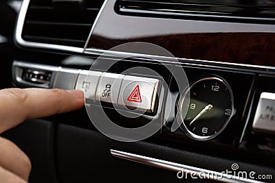 Interior of modern luxury car. Details of automatic transmission gear shift, multimedia control system, car control Stock Photo