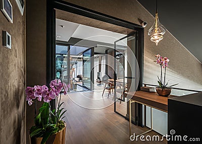 Interior of modern luxury penthouse apartment Stock Photo