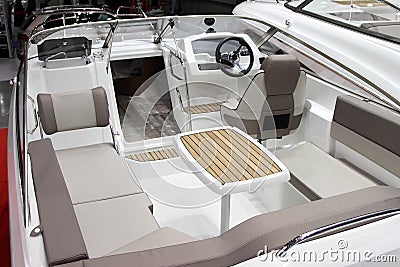 The interior is a modern open pleasure boats. Stock Photo