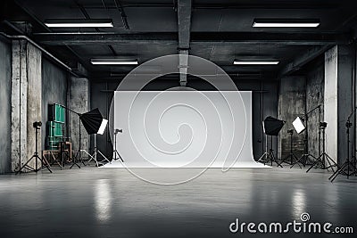 Interior of modern photo studio with empty white wall and equipment. Mock up, 3D Rendering, Embroidery floral abstract fantasy Stock Photo