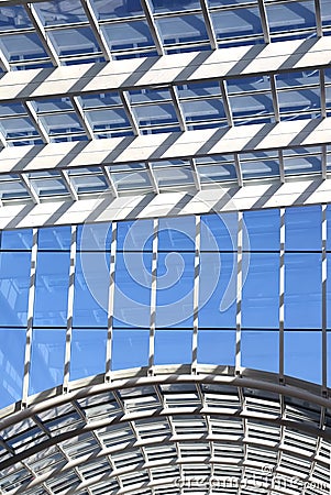 Interior of modern shopping mall with glass ceiling Stock Photo