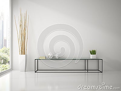 Interior of modern white room with console sofa 3D rendering Stock Photo