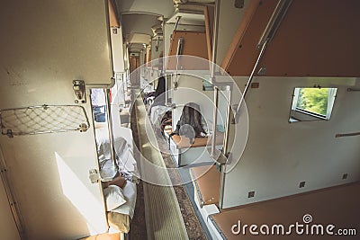 Interior of Moldovan sleeping train Stock Photo
