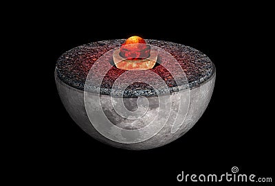 The interior of the Moon with a crust, mantle and core. Stock Photo