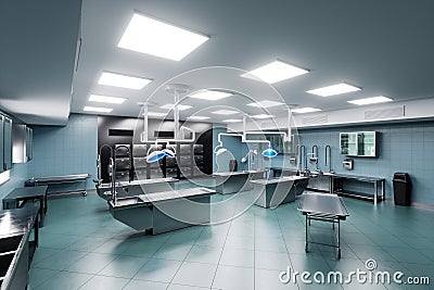 Interior of a morgue in a modern hospital. Concept death, autopsy, cause of death, funeral, funeral services. 3D illustration, 3D Cartoon Illustration