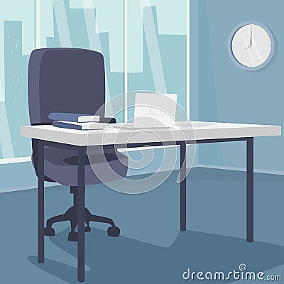 Interior of morning workplace with view of city Vector Illustration