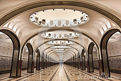 Interior of the Moscow metro station `Mayakovskaya` Editorial Stock Photo