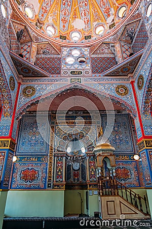 Interior of Mukhtarov Mosque in Vladikavkaz, Russia Stock Photo