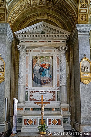 interior of nave of Basilica sacro cuore, altarS.Maria Domenica Mazzarello, Rome, Italy. Editorial Stock Photo