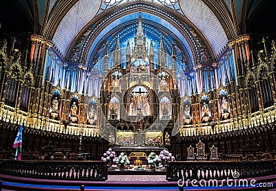 Interior of Notre-Dame Basilica Editorial Stock Photo