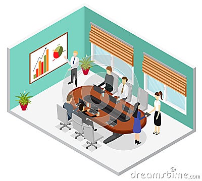 Interior Office Conference Room Isometric View. Vector Vector Illustration