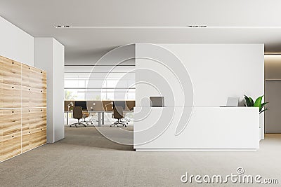 Office reception area with lockers Stock Photo