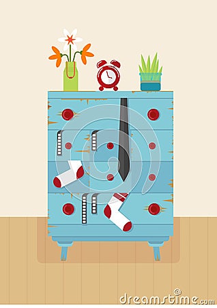 Interior old blue dresser Vector Illustration