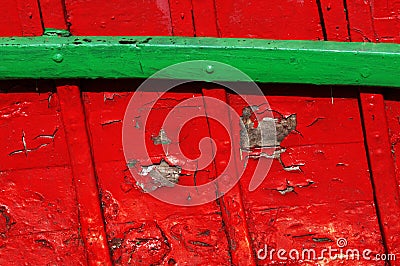 Interior of old boat with chipped wood Stock Photo