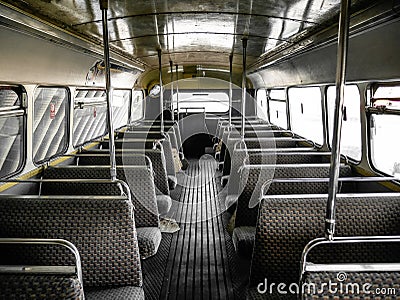 Interior of old bus, vintage and retro background Stock Photo