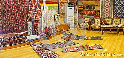 Interior of the old carpet store in Antalya Editorial Stock Photo