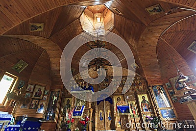 Interior old church in Rarau Mountains, Romania Stock Photo