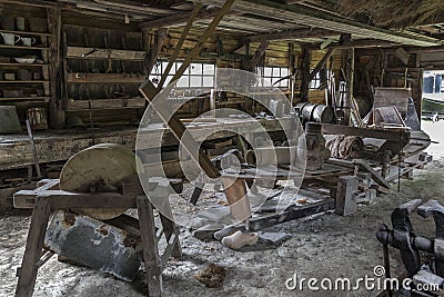 Interior of an old boat shed Editorial Stock Photo