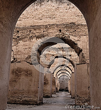 Interior of the old granary and stable of the Heri es-Souani in Meknes, Morocco Stock Photo