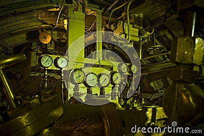 Interior of old submarine Stock Photo