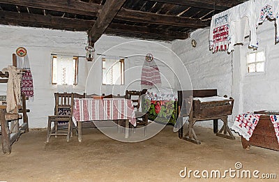 Traditional interior house view - Baia Mare Village Museum, MaramureÈ™ County, Romania Editorial Stock Photo